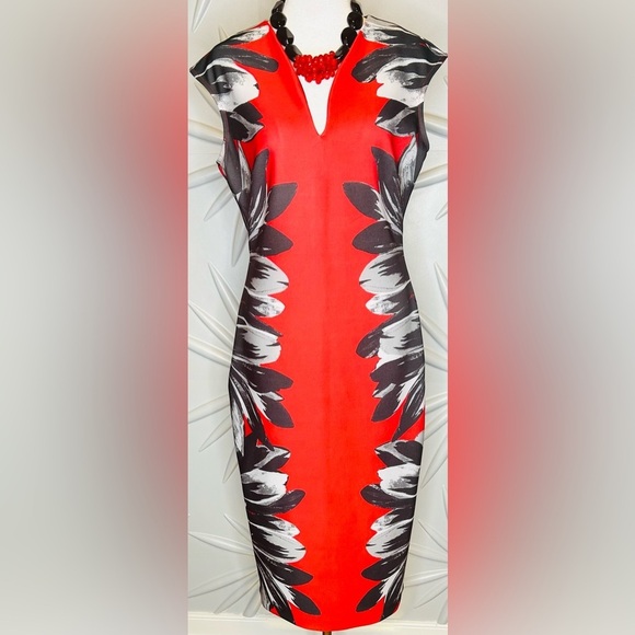 NY & Company SZ M black/red/gray sleeveless dress w/rear concealed zip, v-neck - Picture 2 of 6